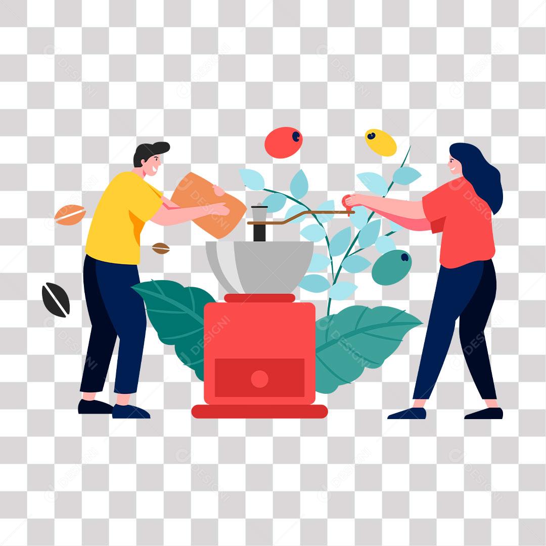 desenho de homem e mulher fazendo alguma coisa em maquina