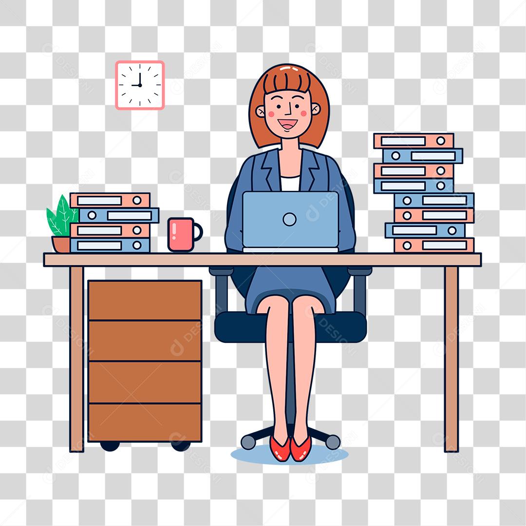 Desenho de mulher sobre um escritório