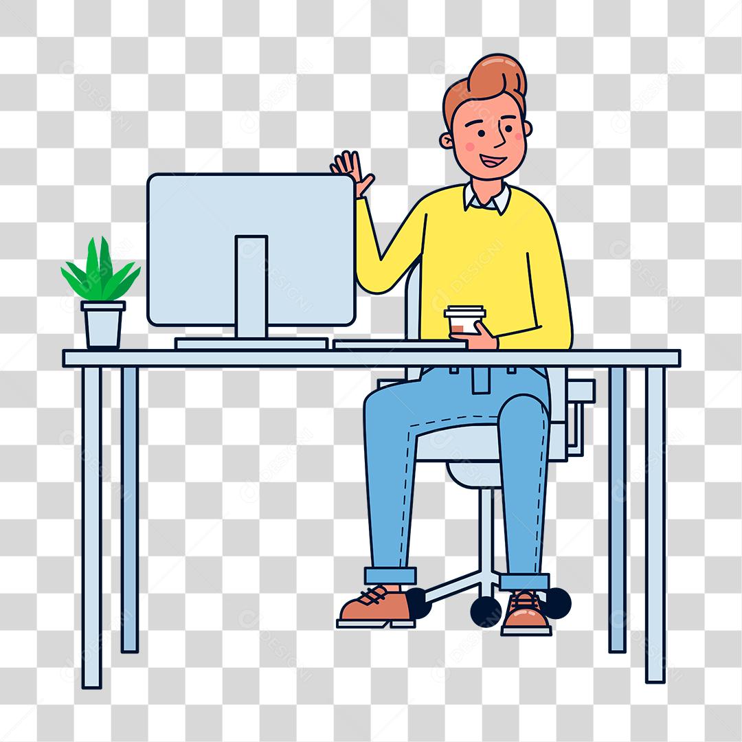 Desenho de mulher sobre um escritório