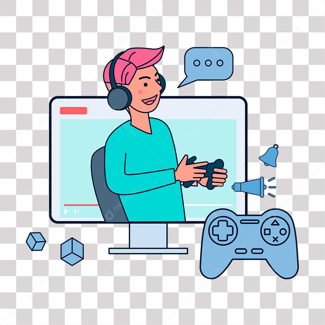 desenho de computador com imagem de menino jogando video game