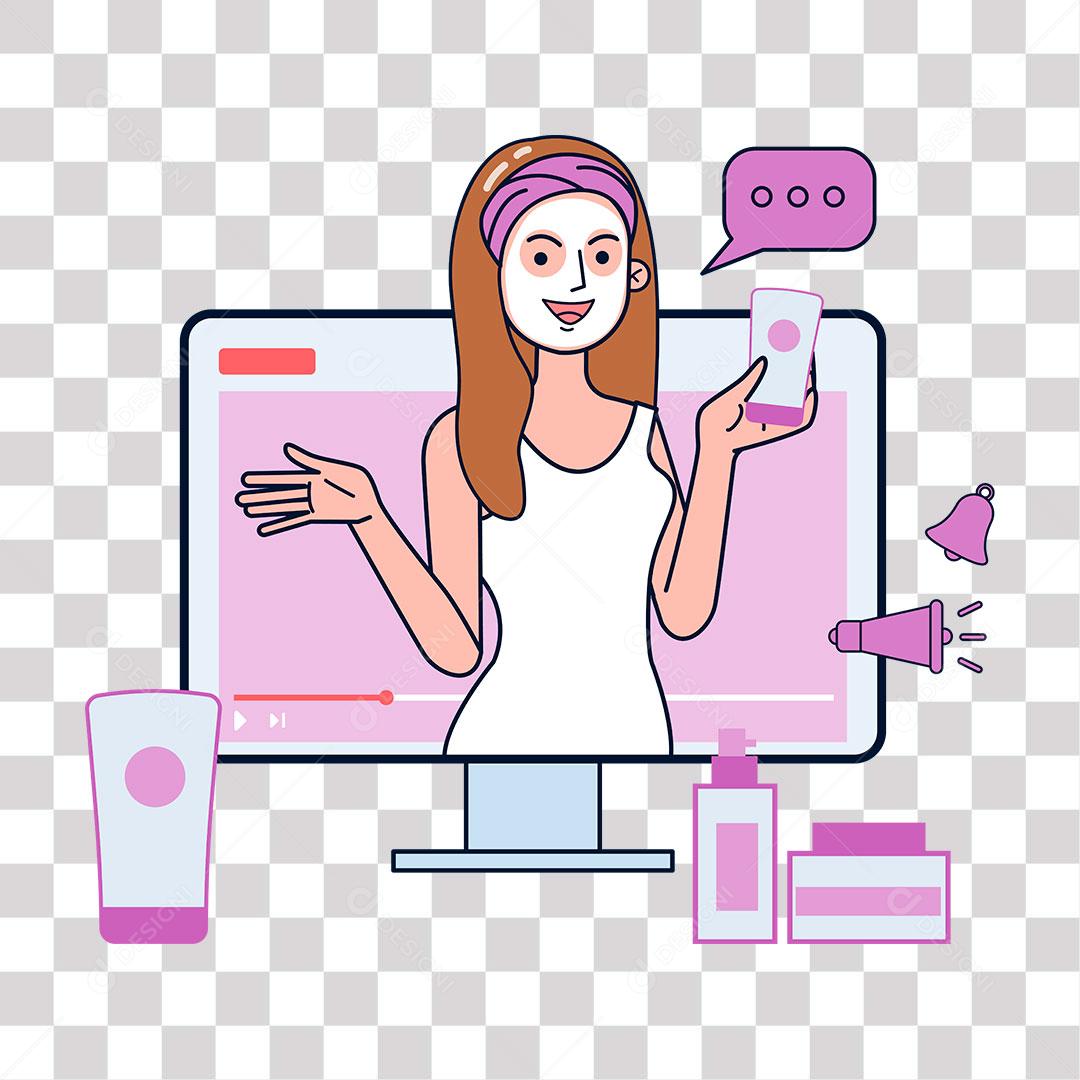 desenho de monitor transmitindo aula online de maquiagem