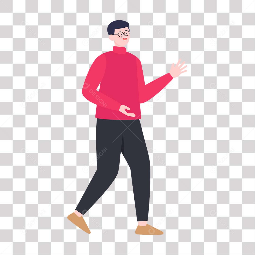 desenho de homem caminhando e fazendo sinal com as mãos