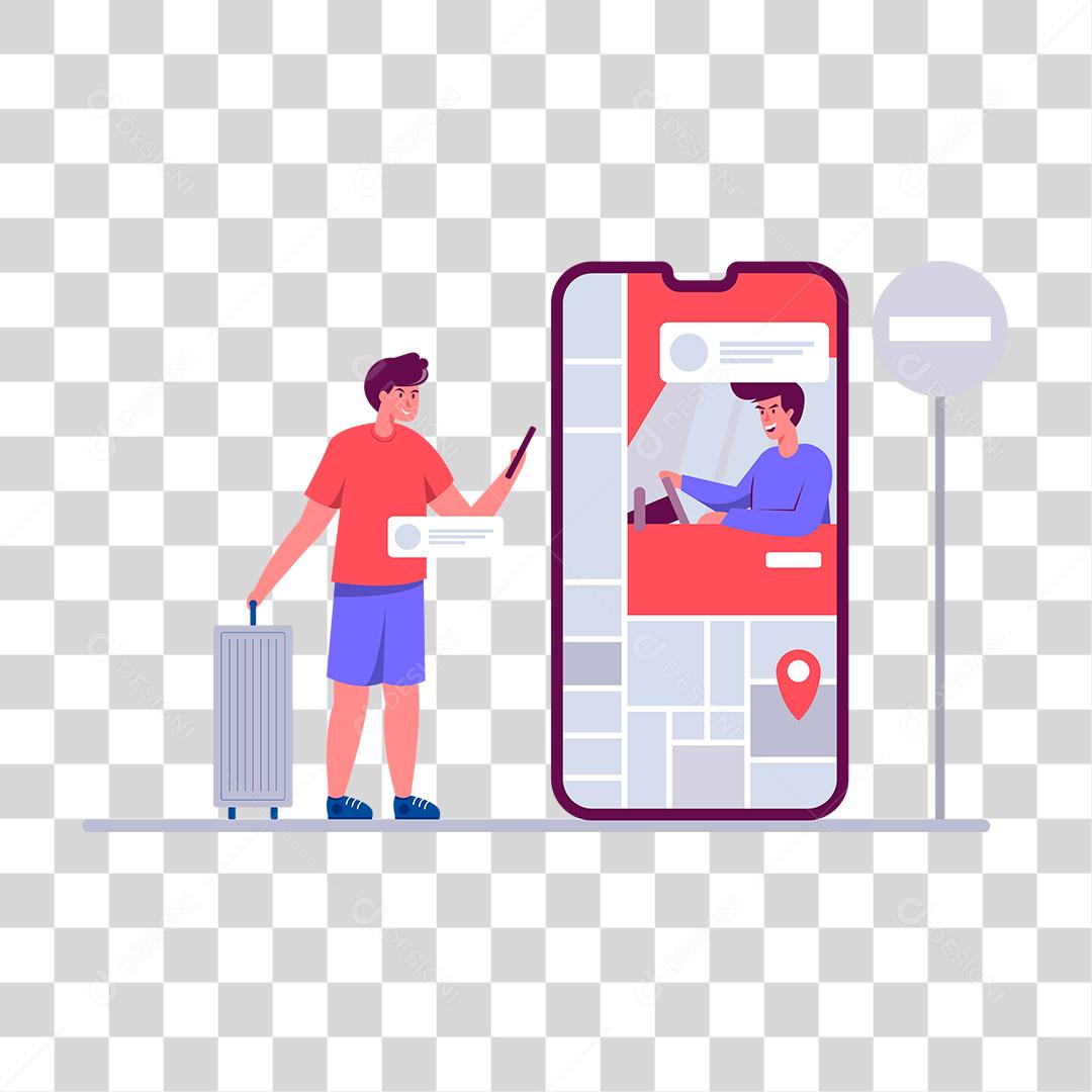 Desenho de homem mexendo em seu celular