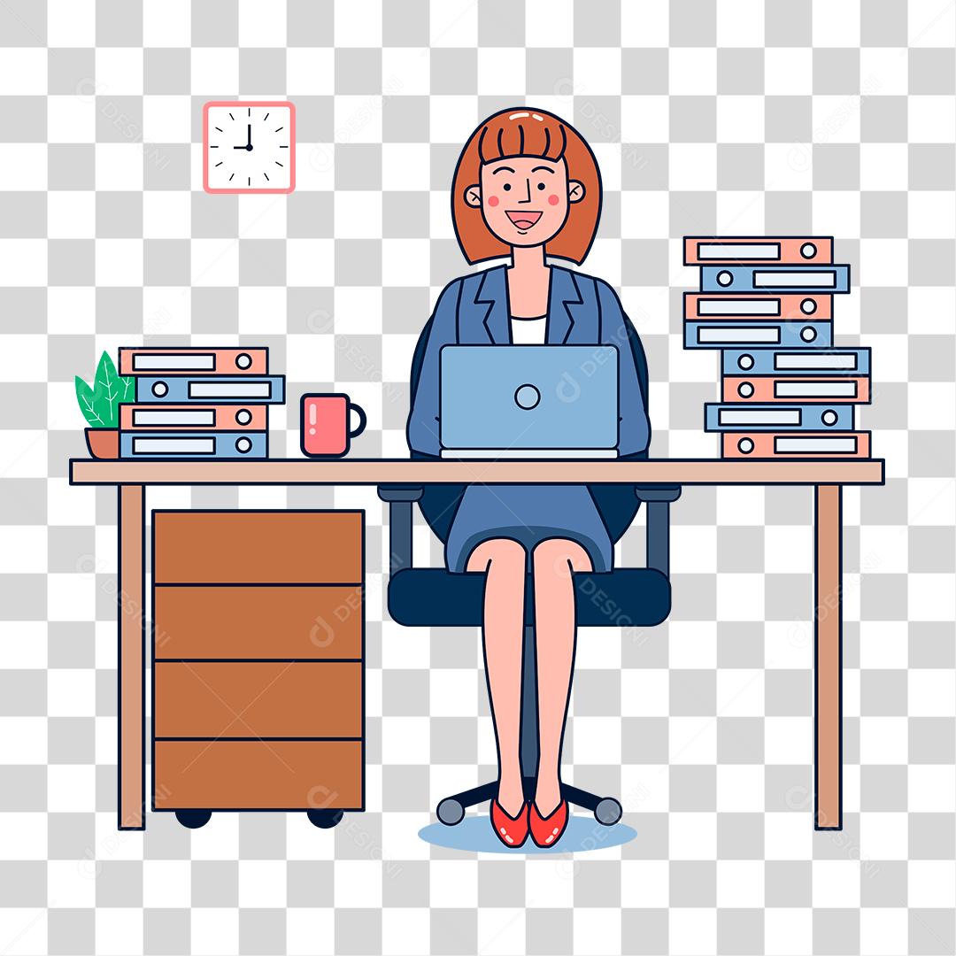 Desenho de mulher sobre um escritório