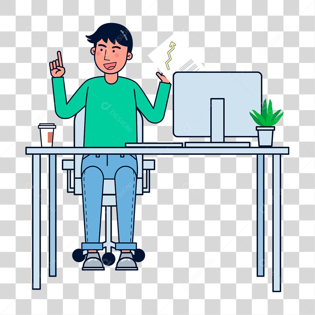 Desenho de homem sobre um escritório