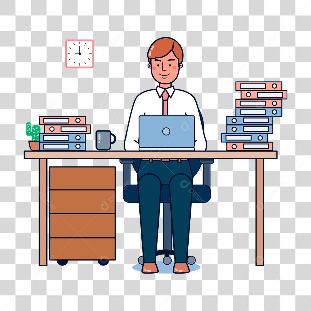 Desenho de homem sobre um escritório