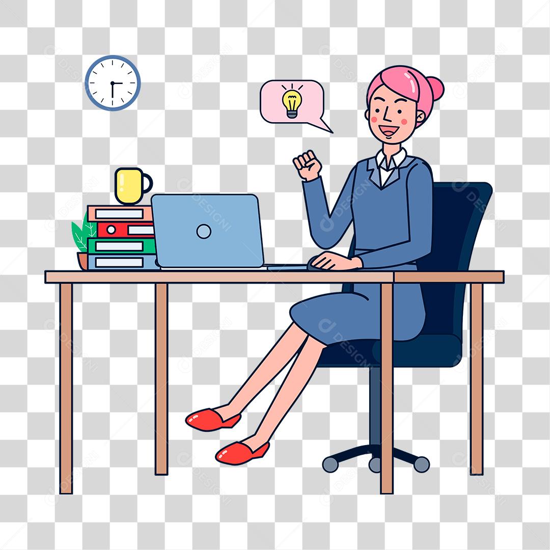 Desenho de mulher sobre um escritório