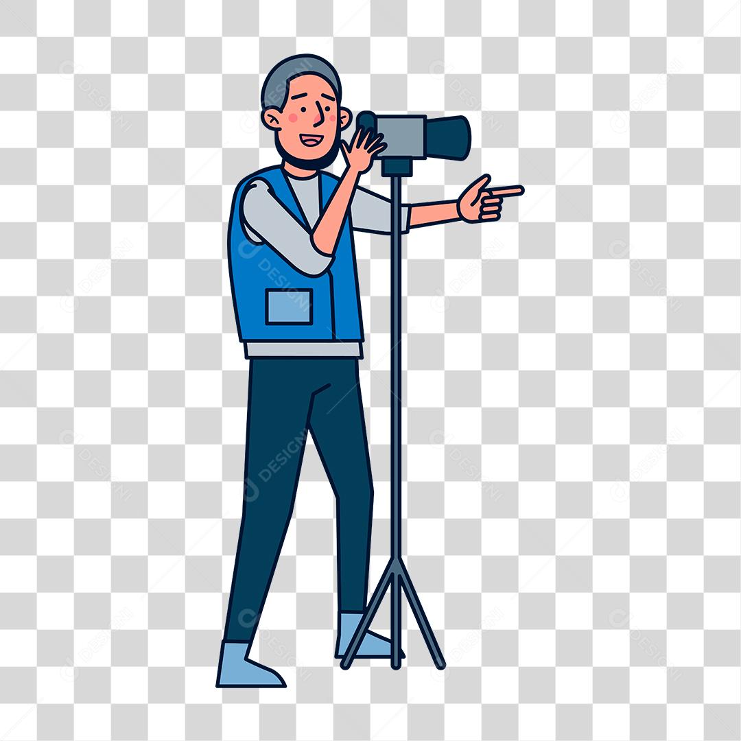 Desenho de pessoa fotografa tirando retrato de objeto