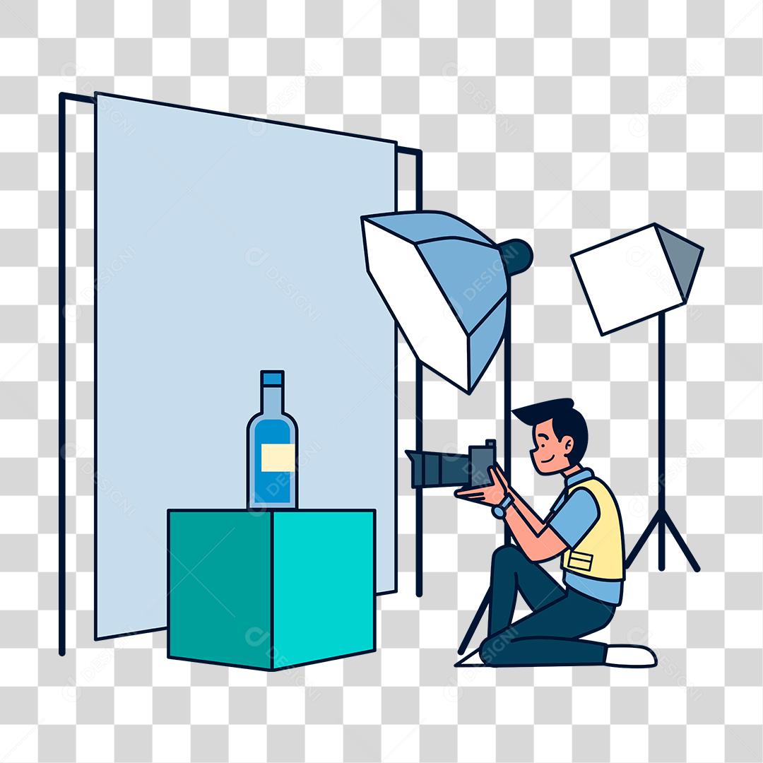 Desenho de pessoa fotografa tirando retrato de objeto