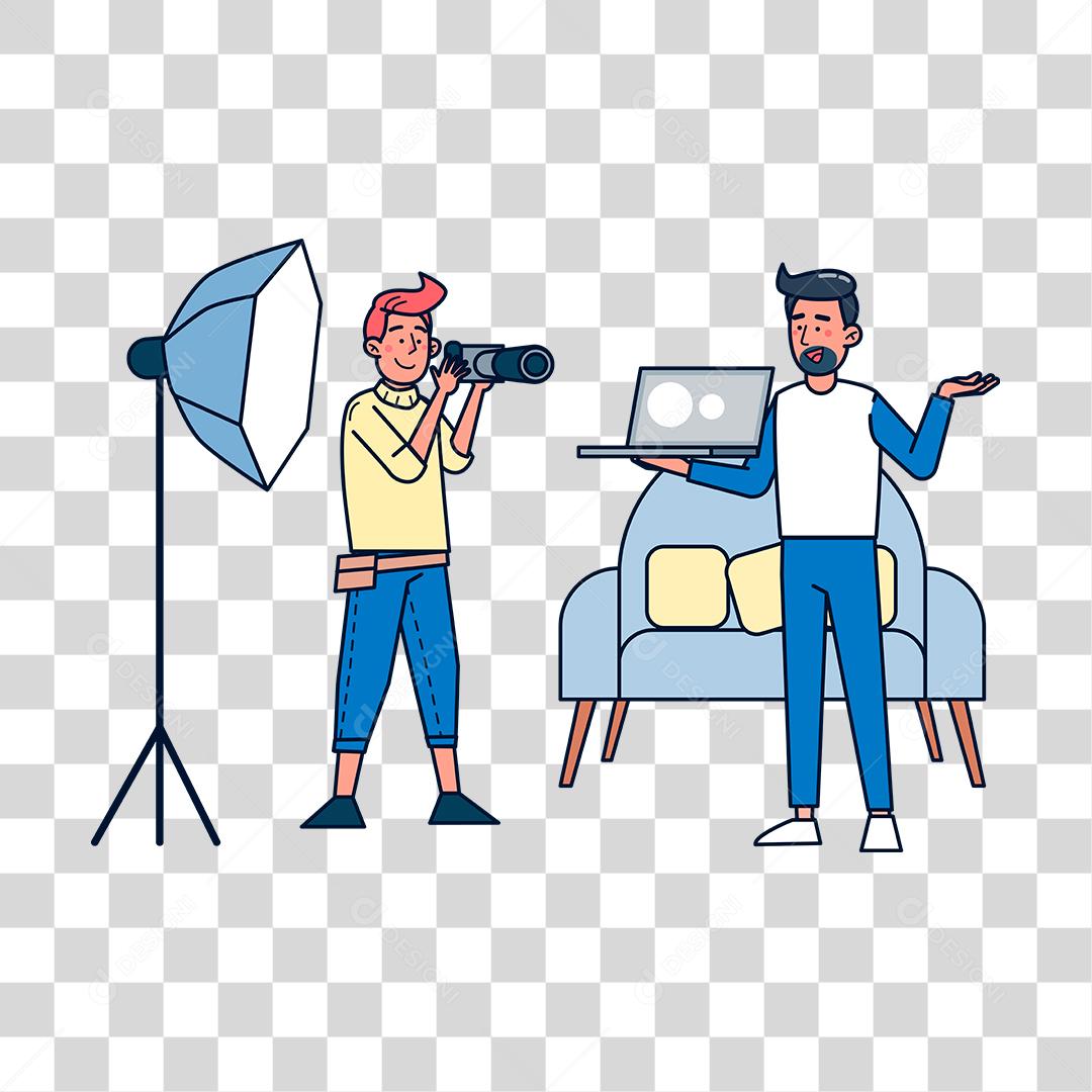 Desenho de pessoa fotografa tirando retrato de objeto