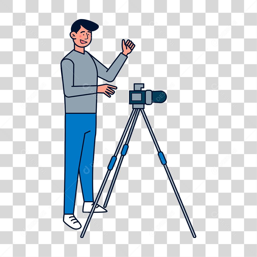 Desenho de pessoa fotografa tirando retrato de objeto