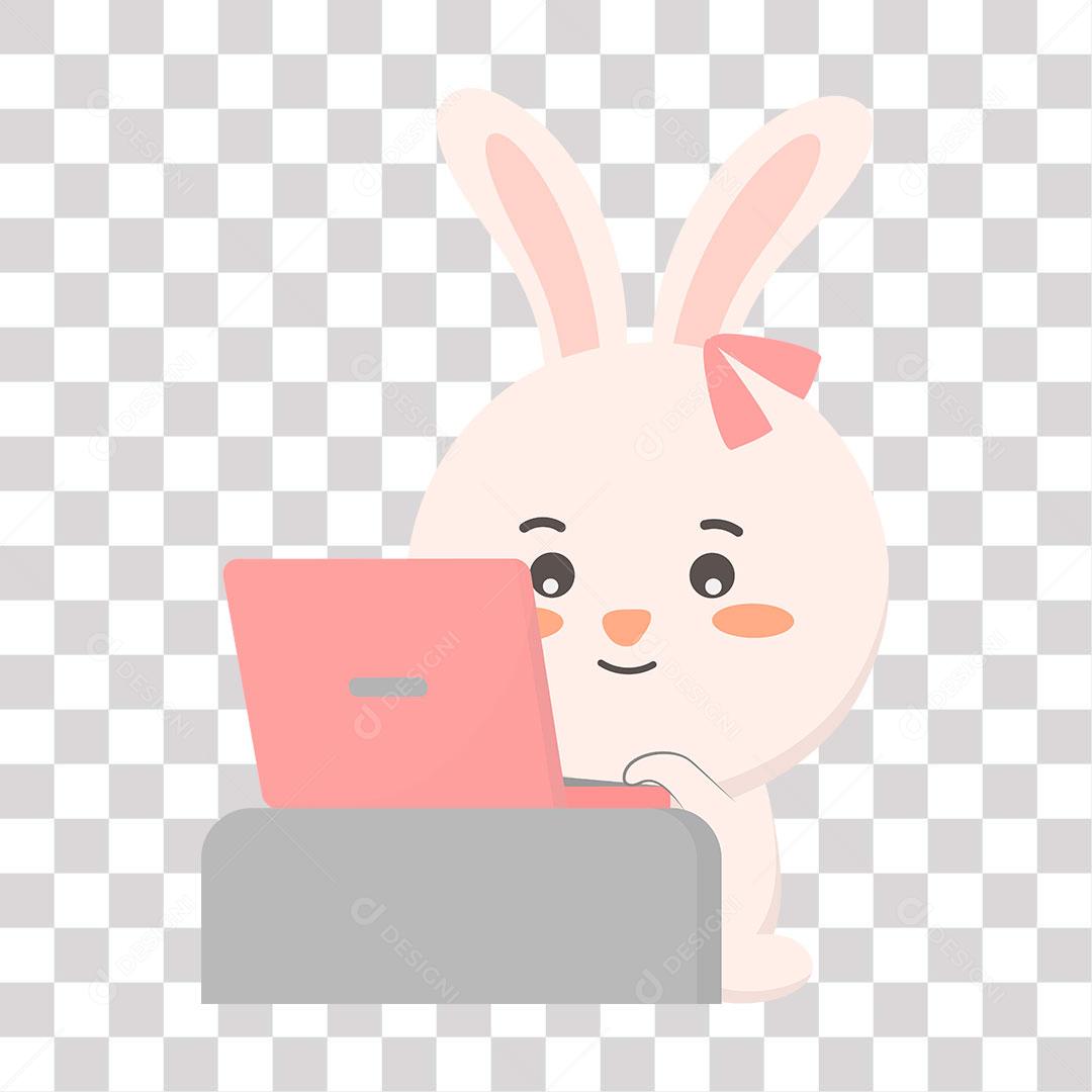 desenho de coelhinha mexendo em notbook