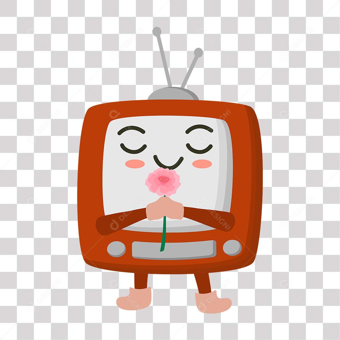 desenho de tv com flor nas mãos