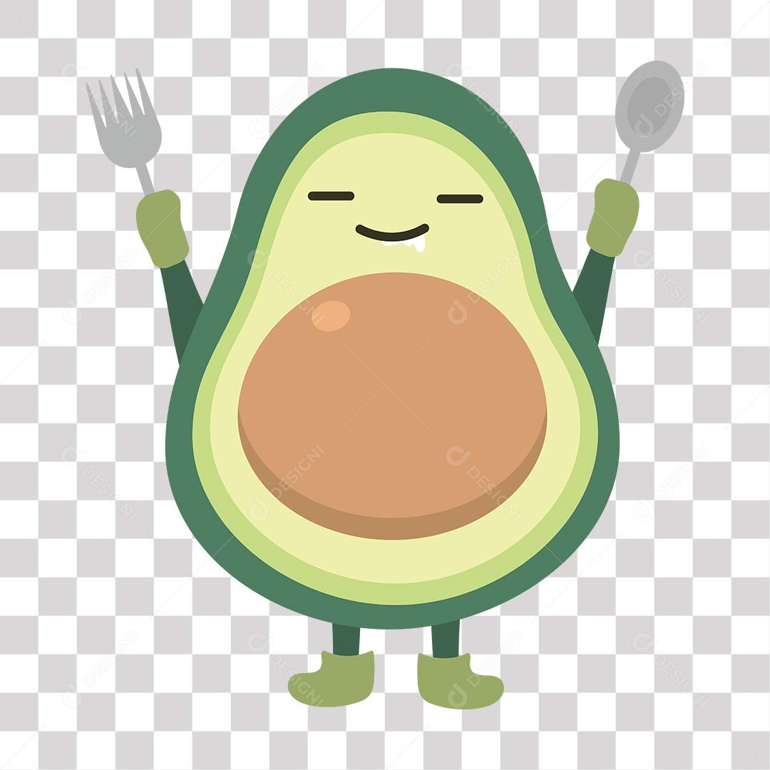 desenho de abacate com colher e garfo nas mãos