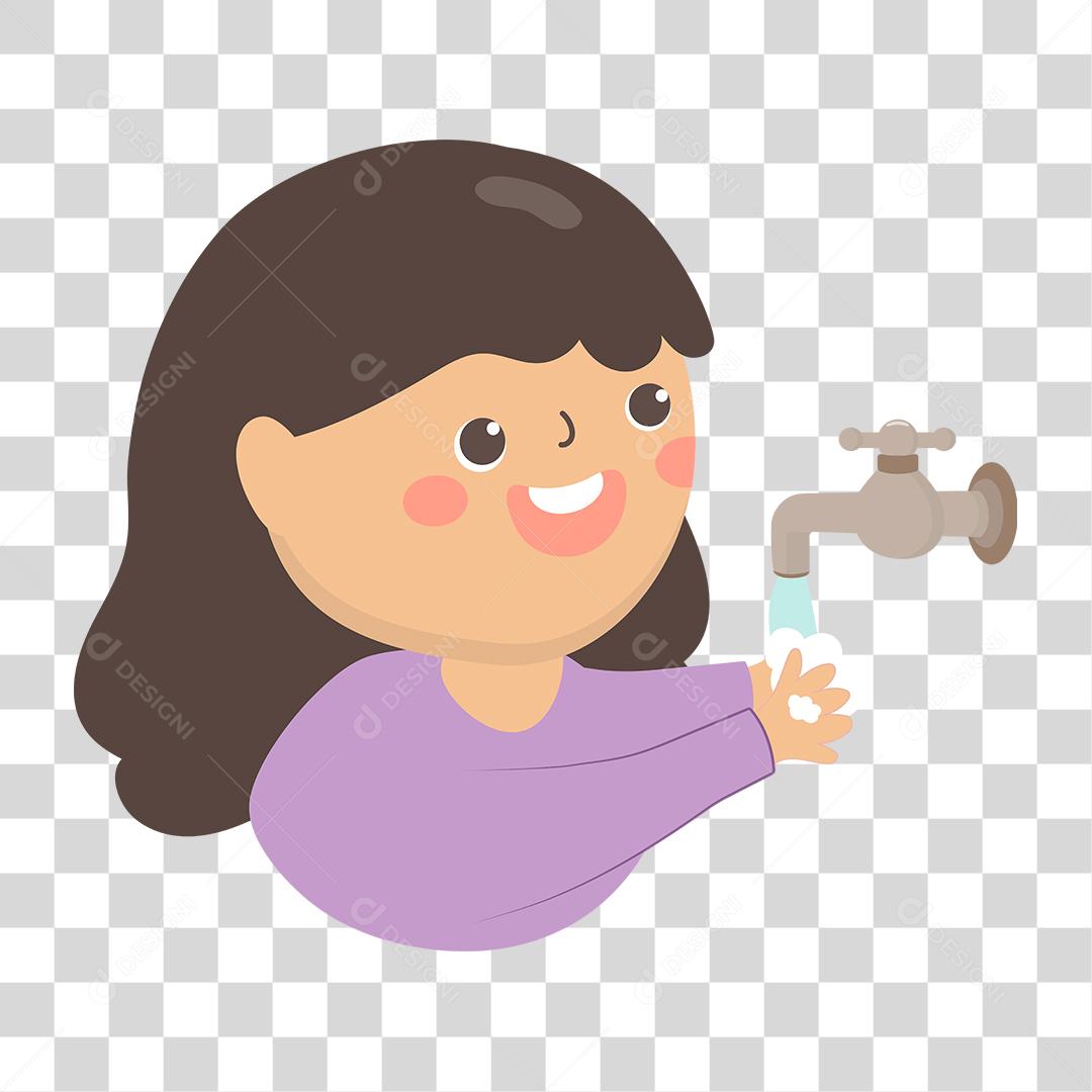 Desenho de mulher lavando as mãos