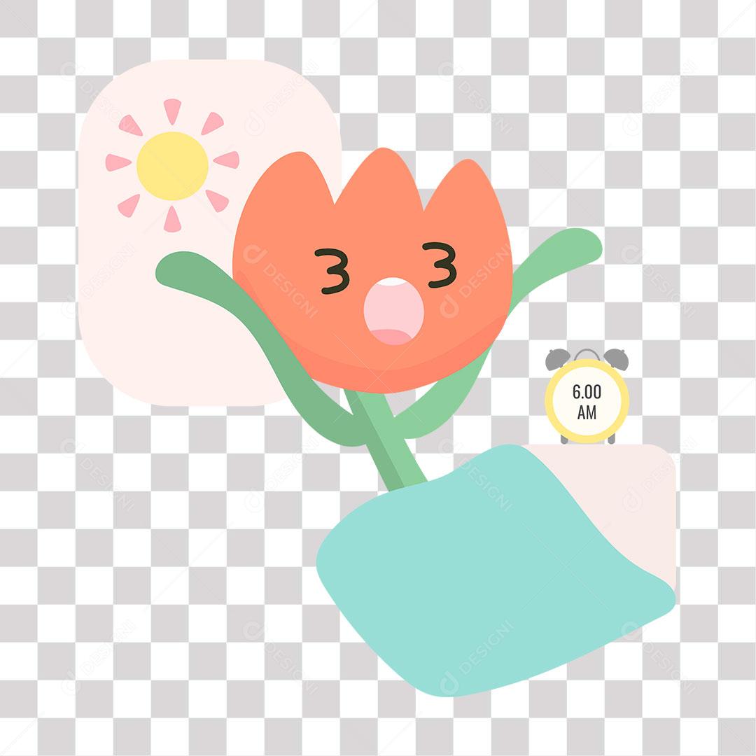 desenho de emoji de flor acordando de manhã