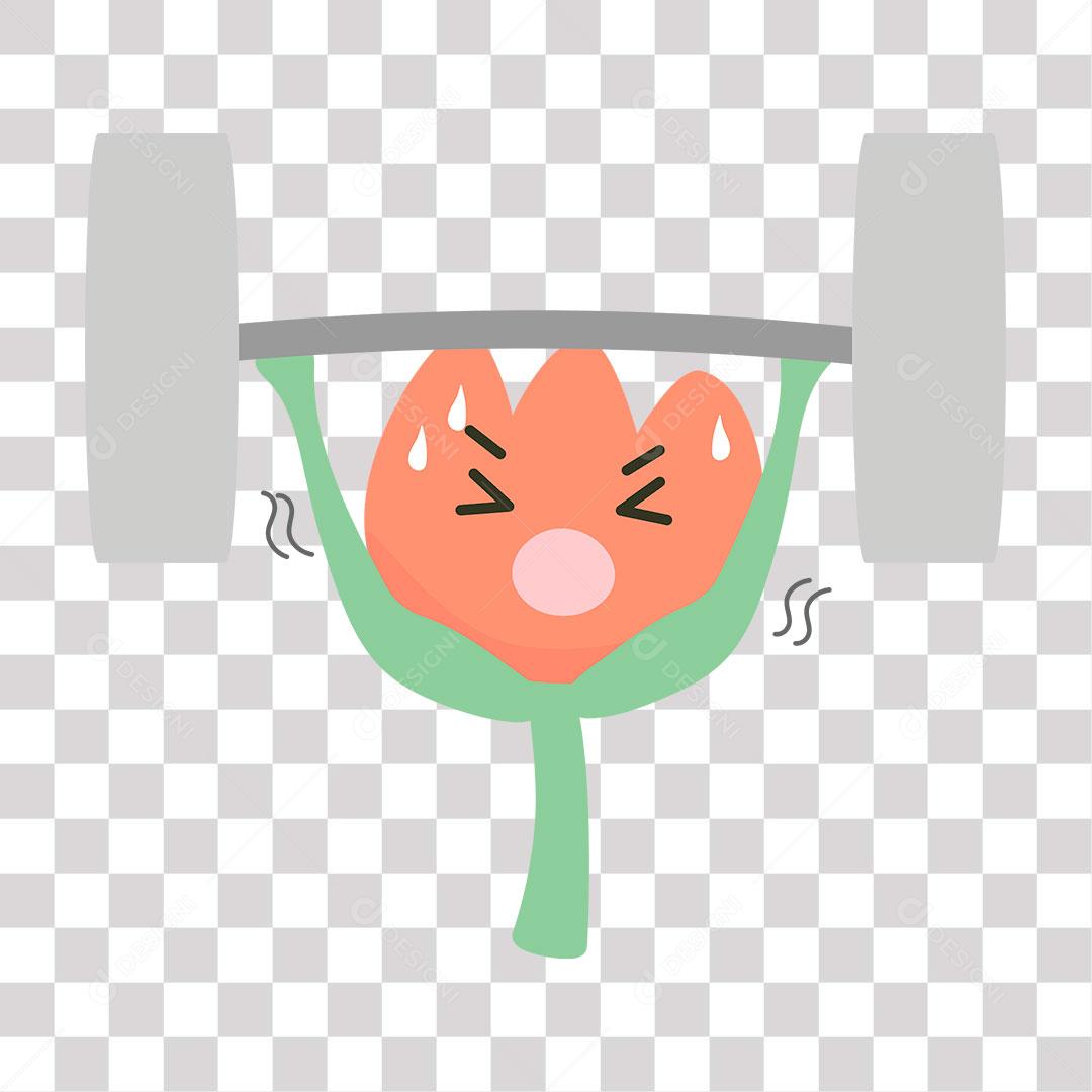 desenho de emoji de flor fazendo exercício físico