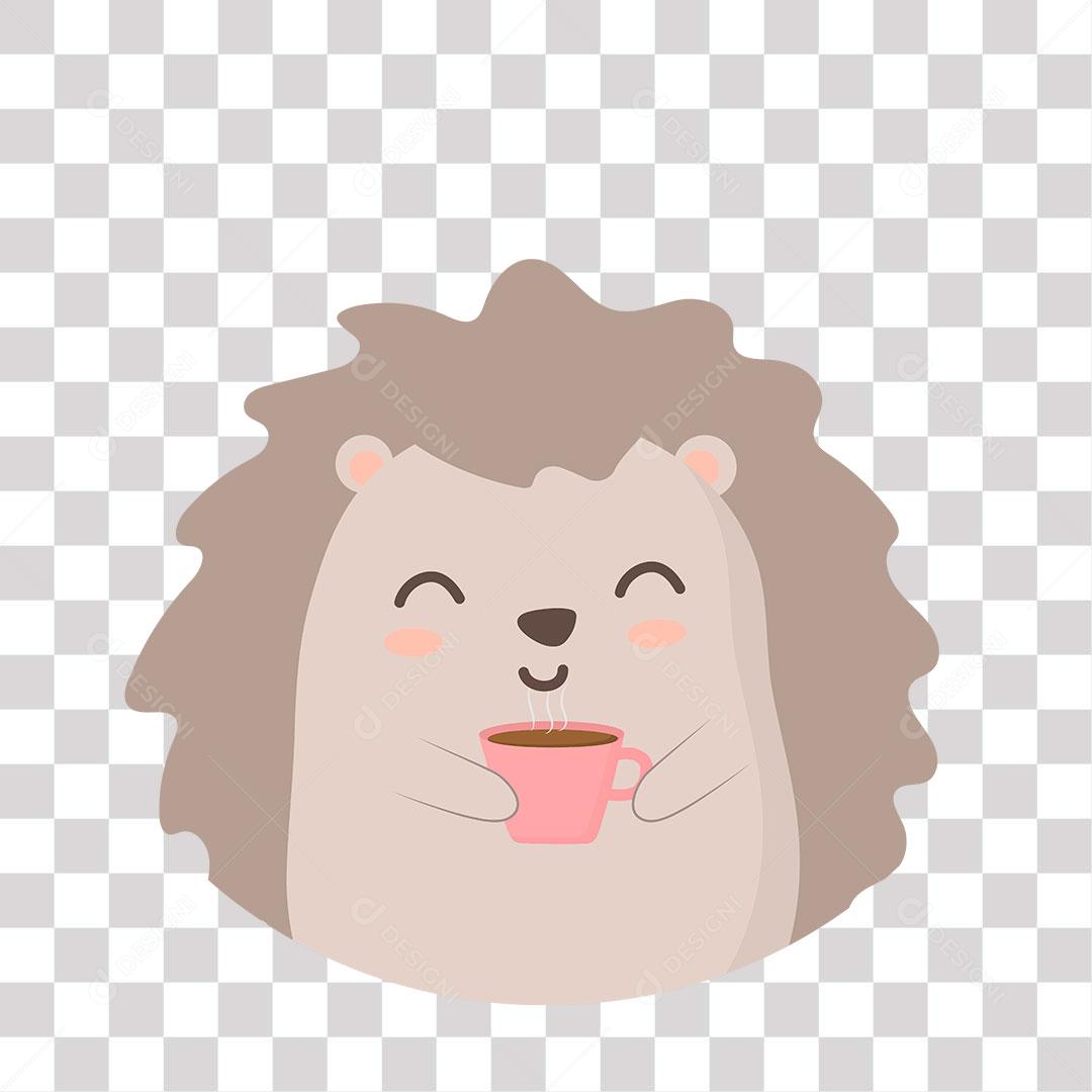 desenho de emoji de porco espinho tomando café