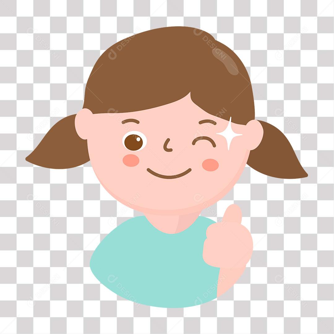 desenho de emoji de menina piscando o olho e fazendo sinal de positivo