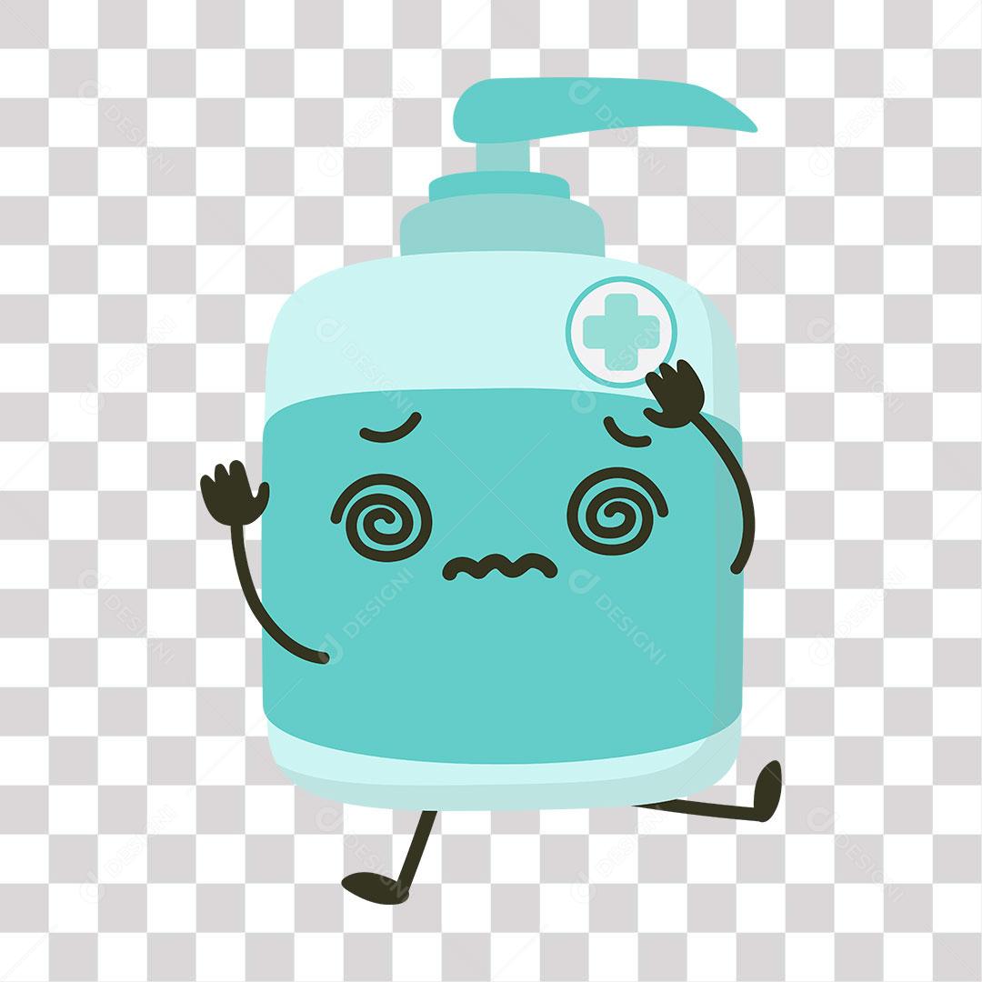 desenho de emoji tonto em forma de frasco de álcool em gel