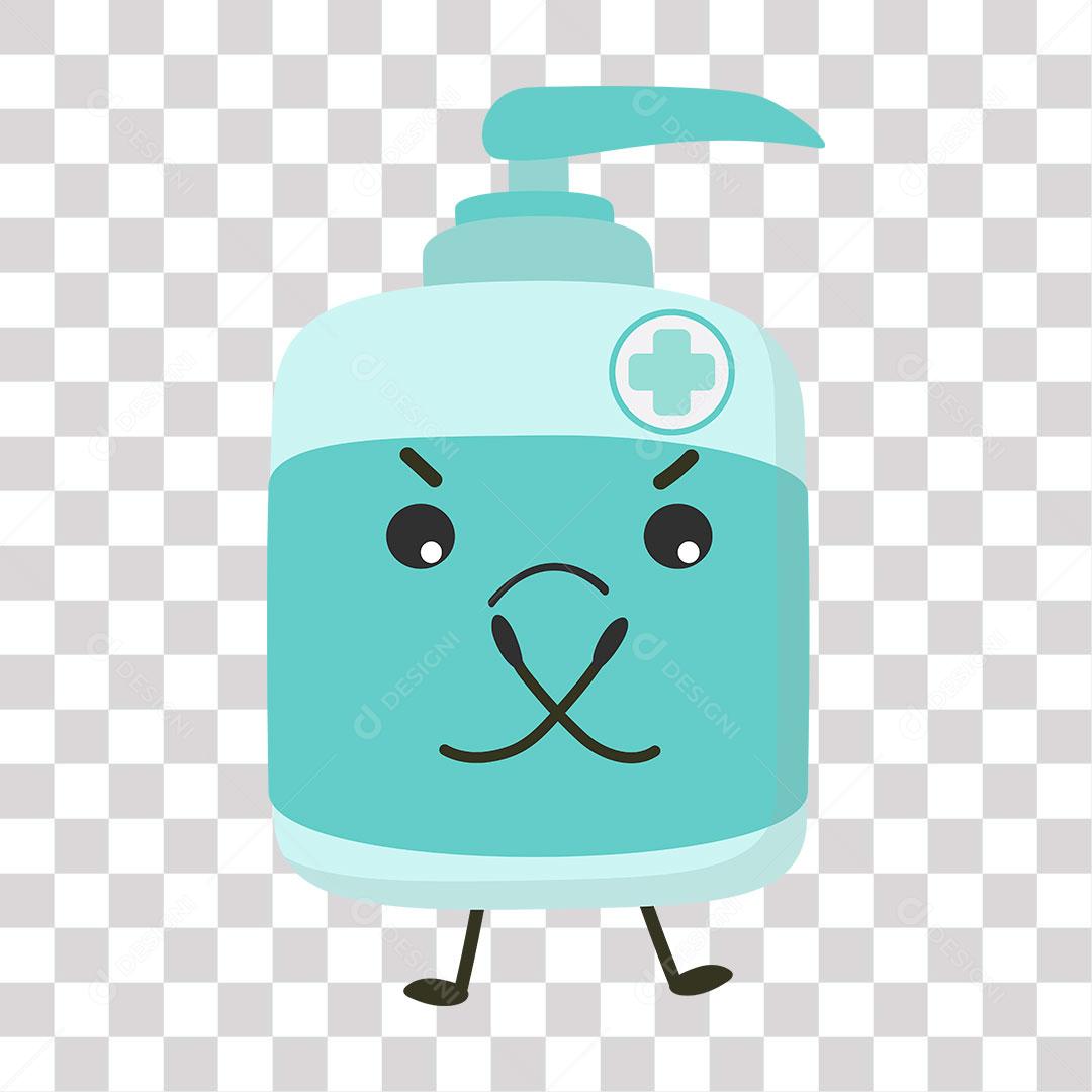 desenho de emoji de garrafa de álcool em gel zangado