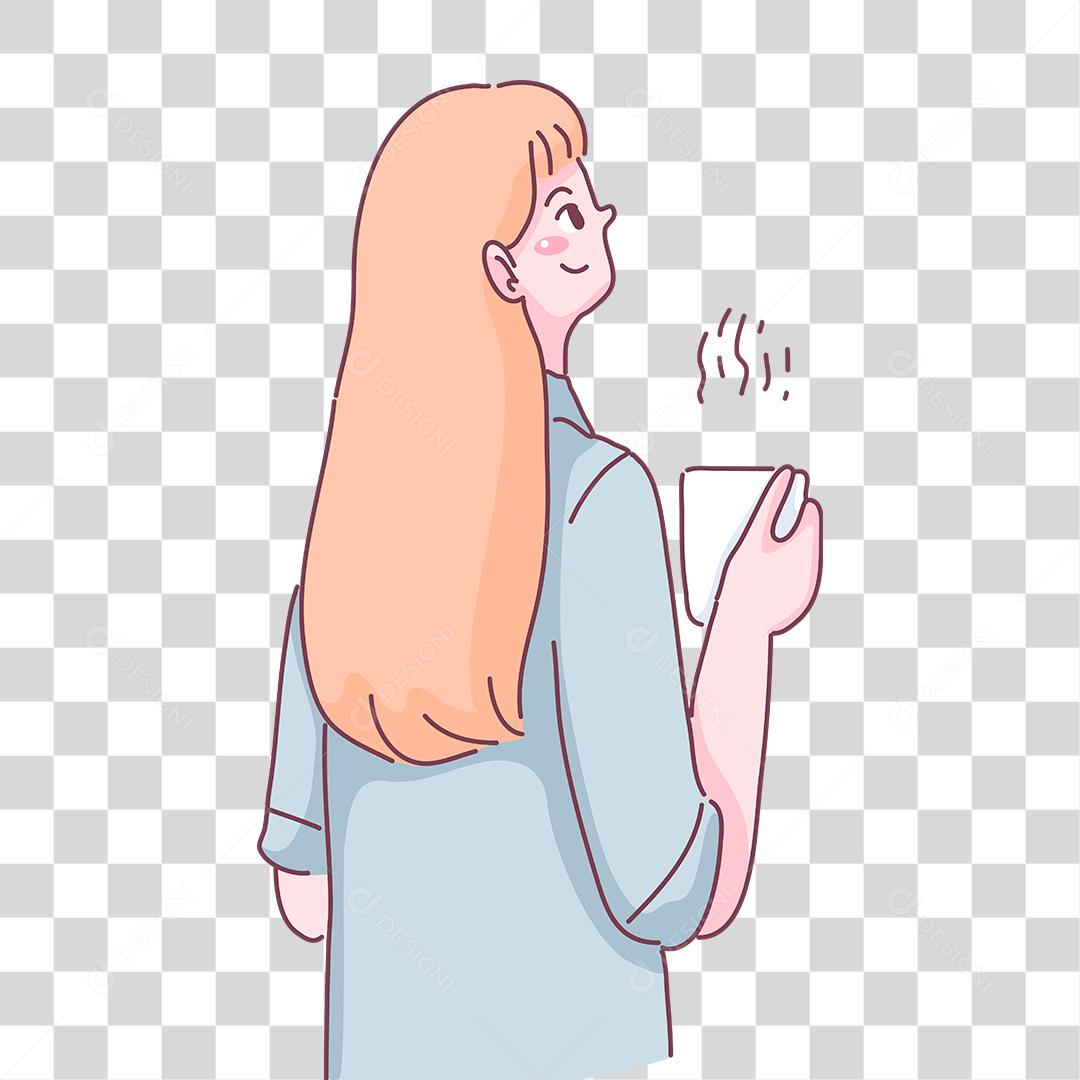 Desenho de mulher bebendo café