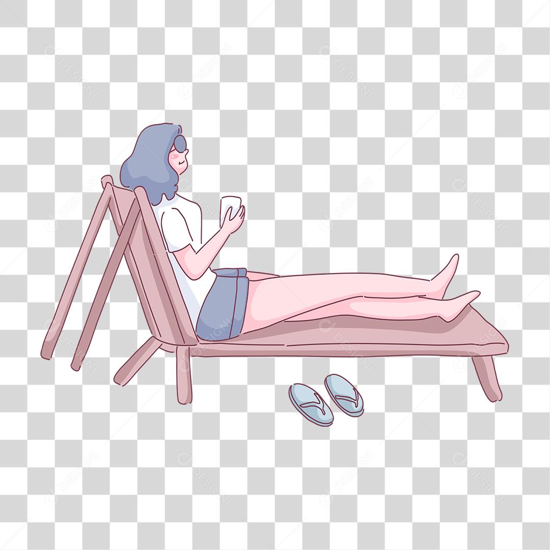 Desenho de mulher tomando sol praia