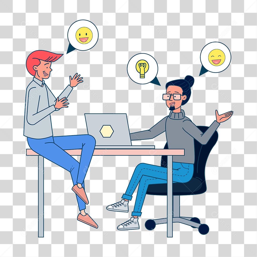 Desenho de funcionários conversando sobre um escritório empresa