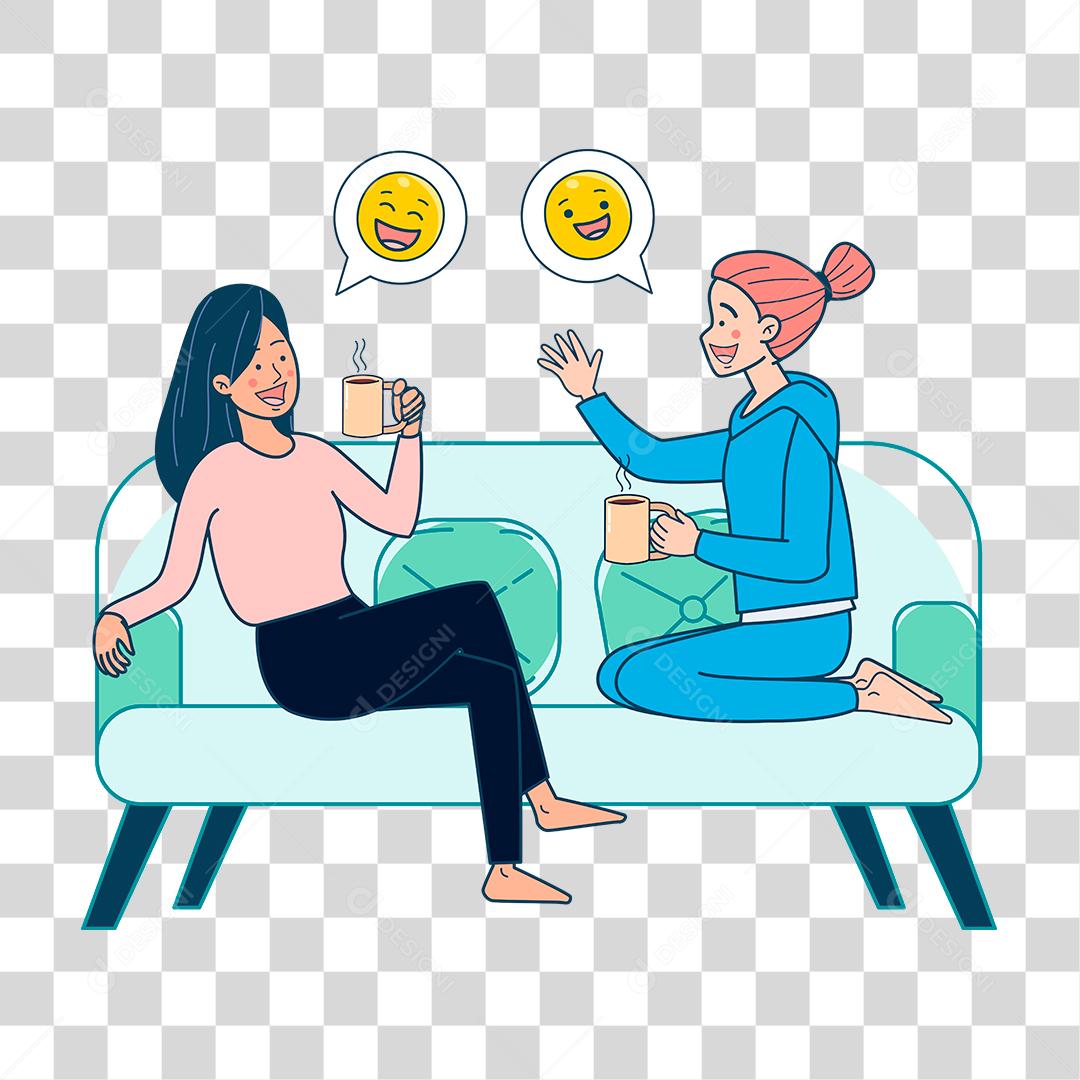 Desenho de mulheres sentada em sofá conversando