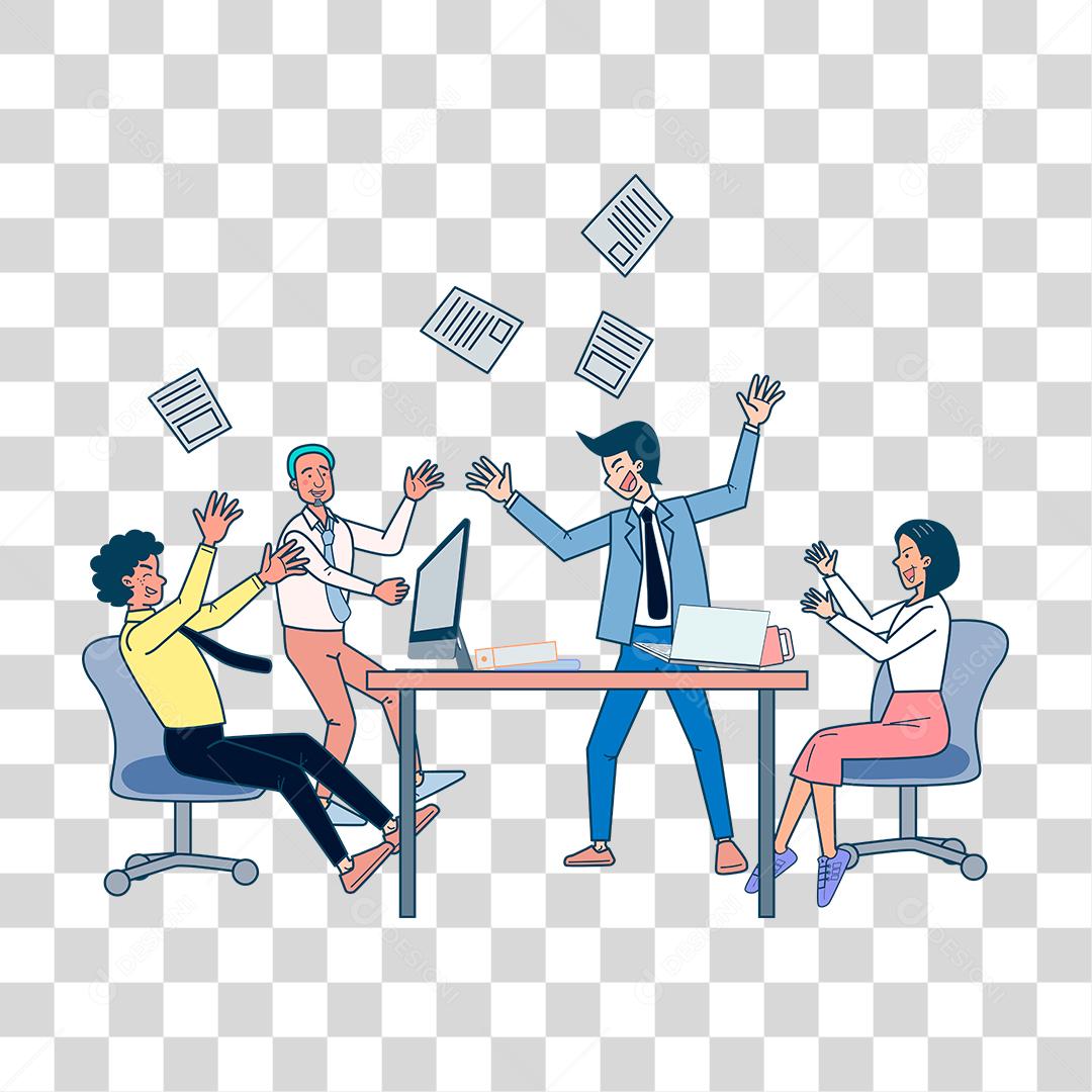 Desenho de pessoas felizes sobre um escritório