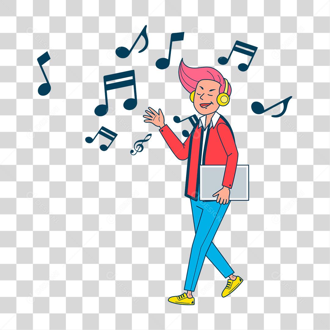 Desenho de homem usando fones de ouvido