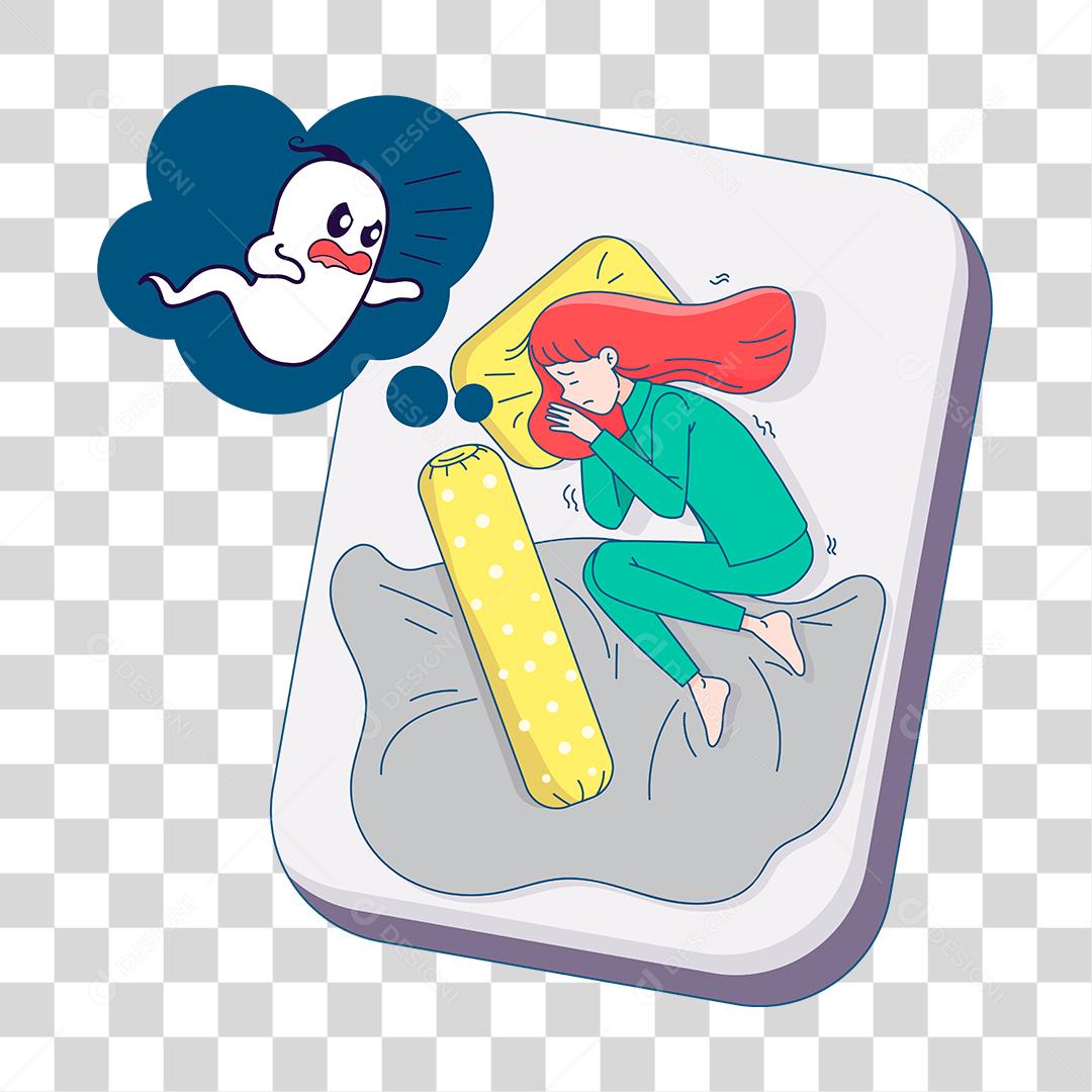 Desenho de Mulher tendo sonho pesadelo fantasma