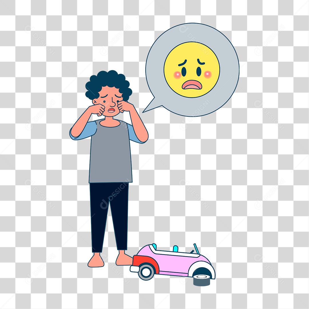 Desenho de criança chorando porque seu brinquedo quebrou