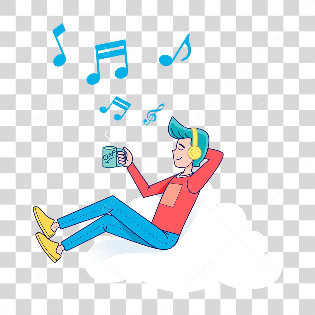 Desenho de homem ouvindo musica