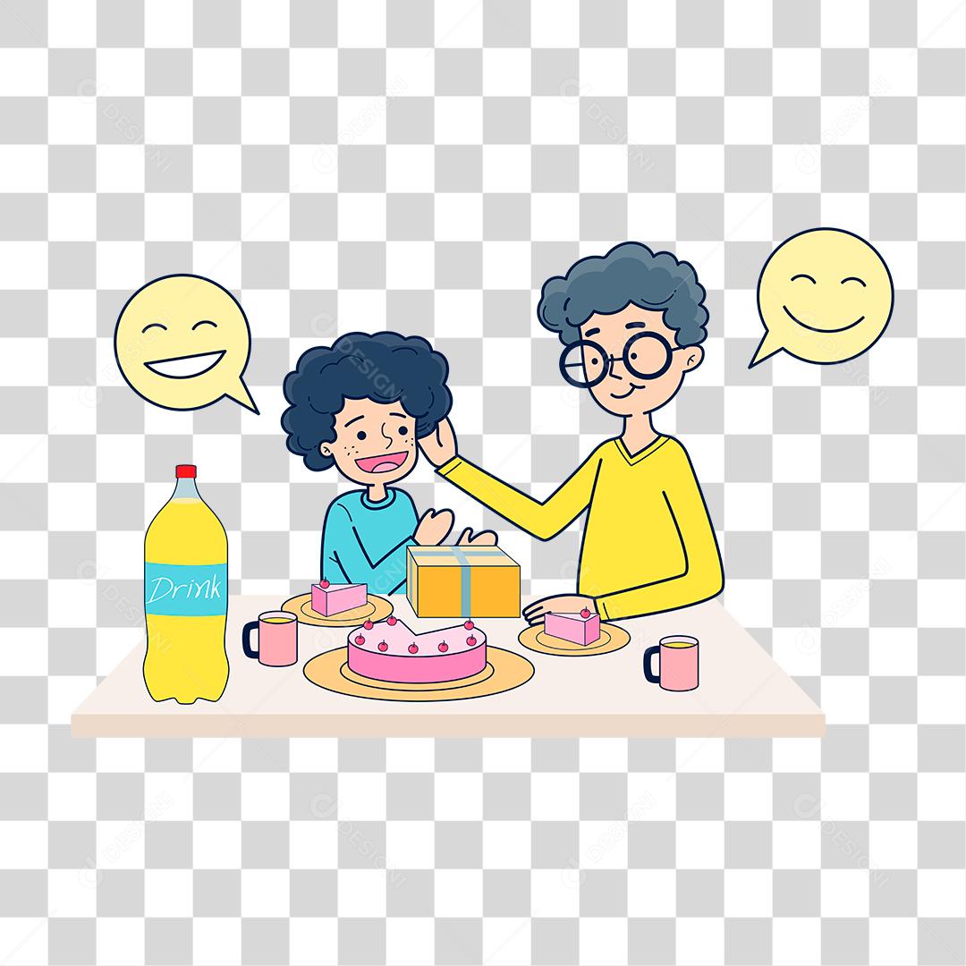 Desenho de pessoas felizes comendo