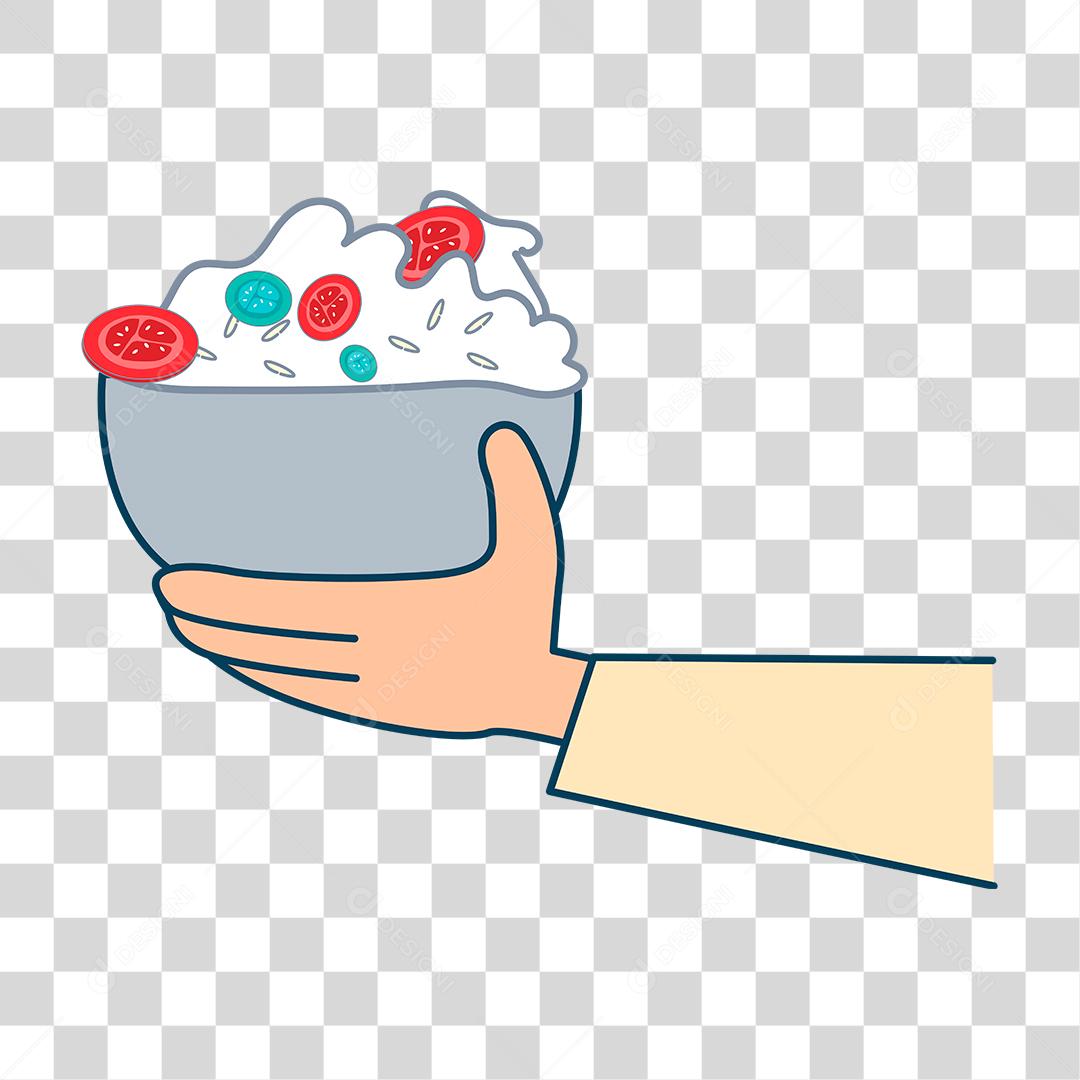 Desenho de mão segurando pote de comida