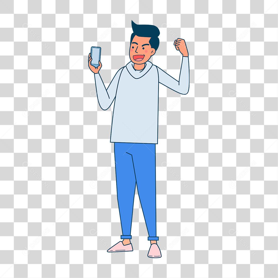 Desenho de homem segurando celular