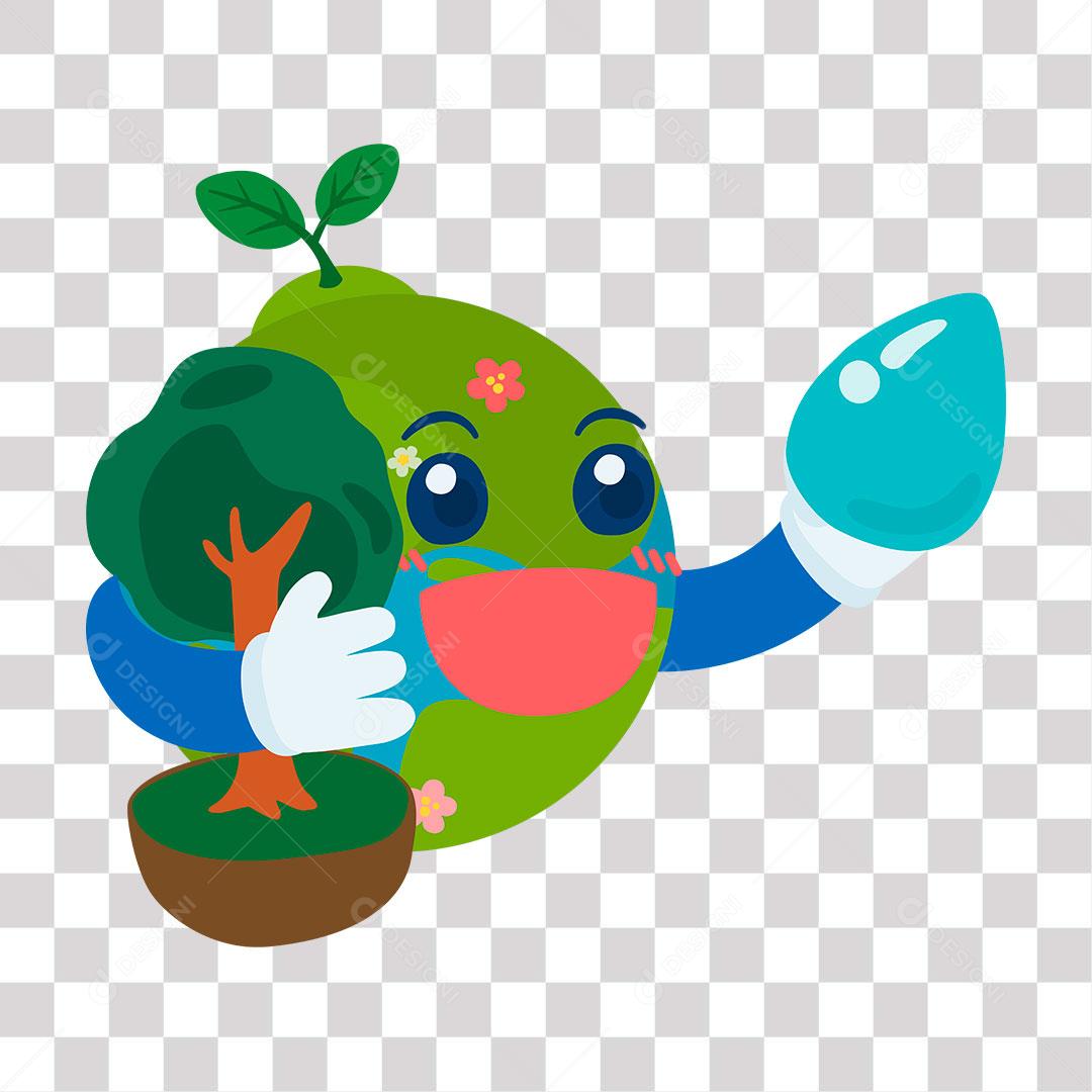 desenho de planeta feliz com o cuidado do meio ambiente