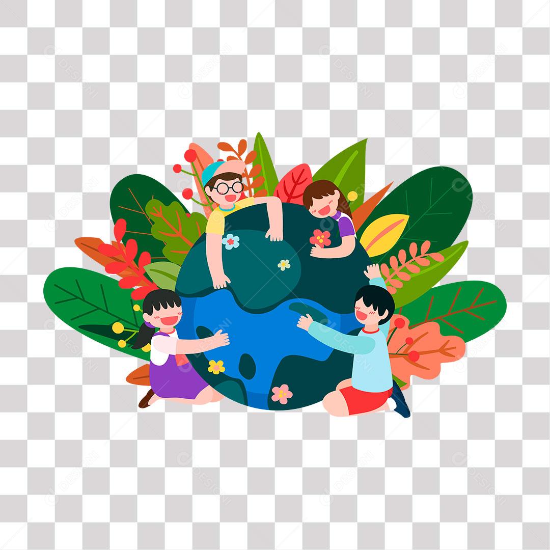 desenho de crianças abraçando o mundo preservação ao meio ambiente