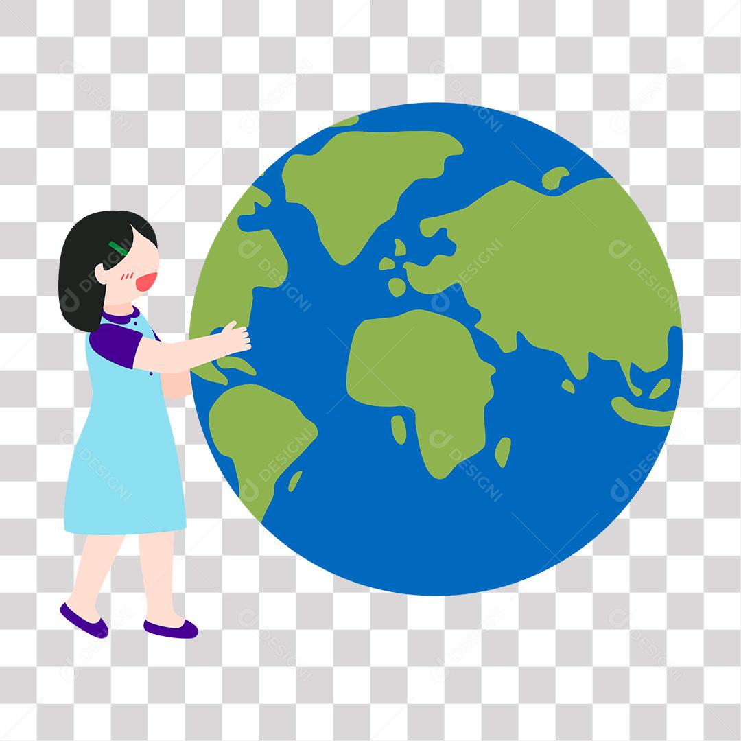 menina segurando o  planeta simbolizando sustentabilidade ao meio ambiente
