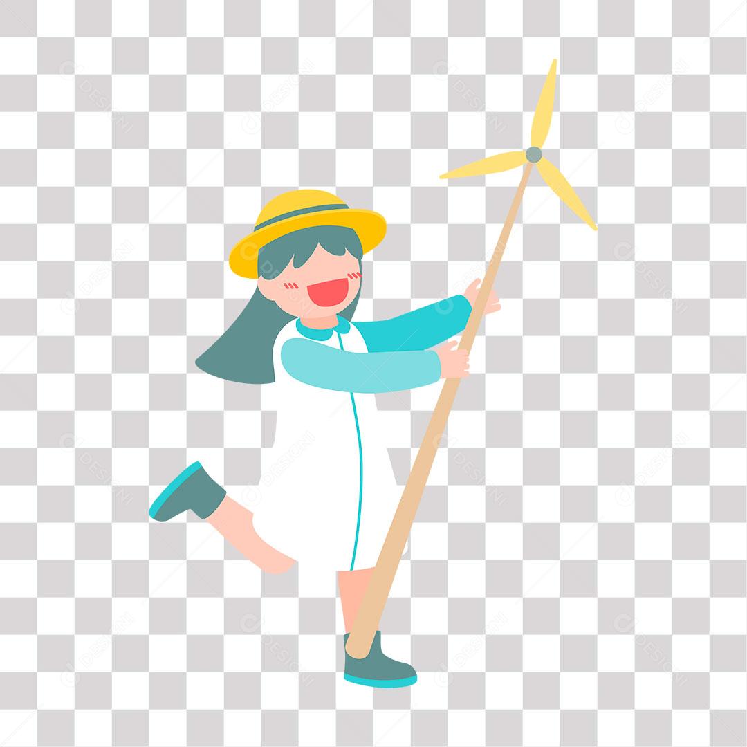 desenho de criança brincando com vara com hélice