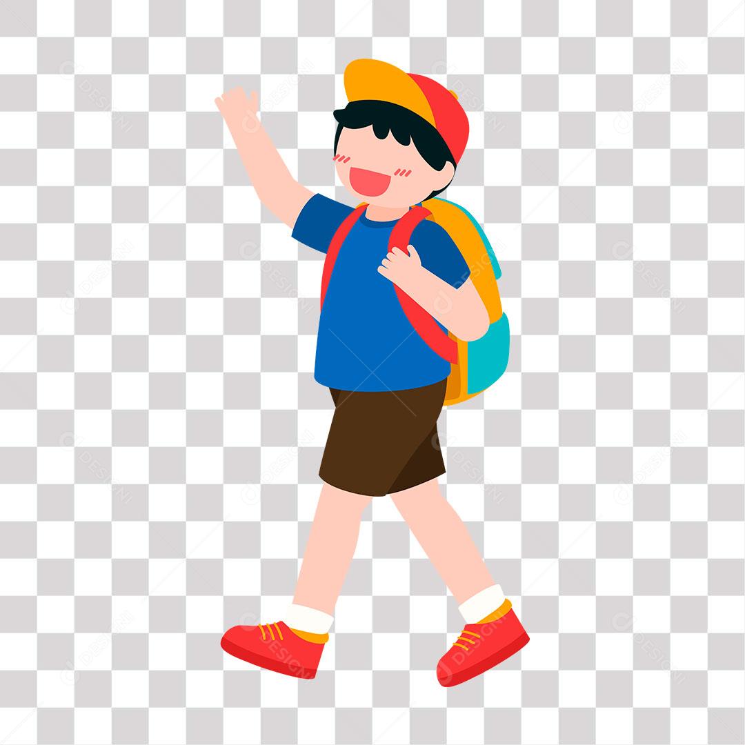 desenho de menino caminhando para a escola com mochila