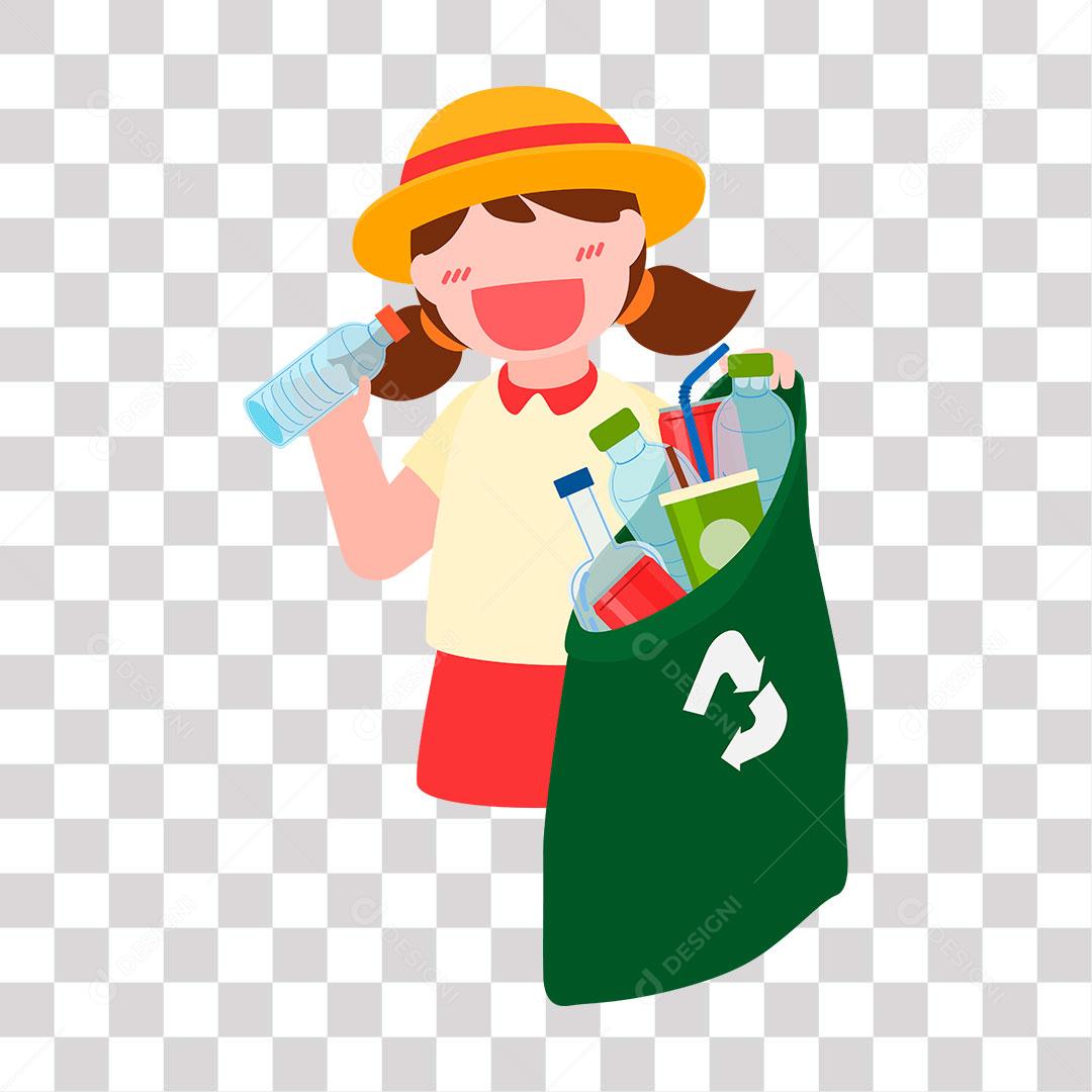 desenho de menina reciclando garrafa garrafas