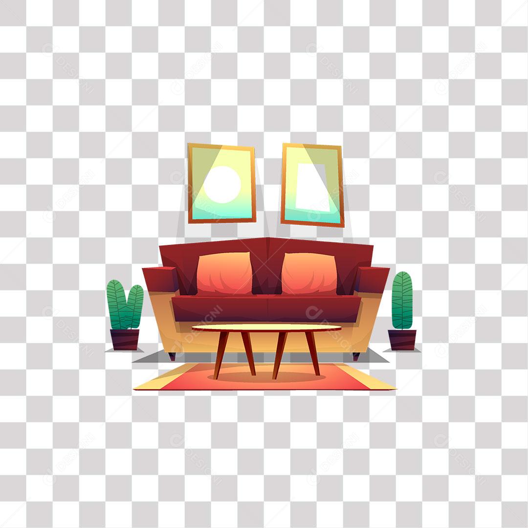 desenho de sofá de sala com mesa e almofadas