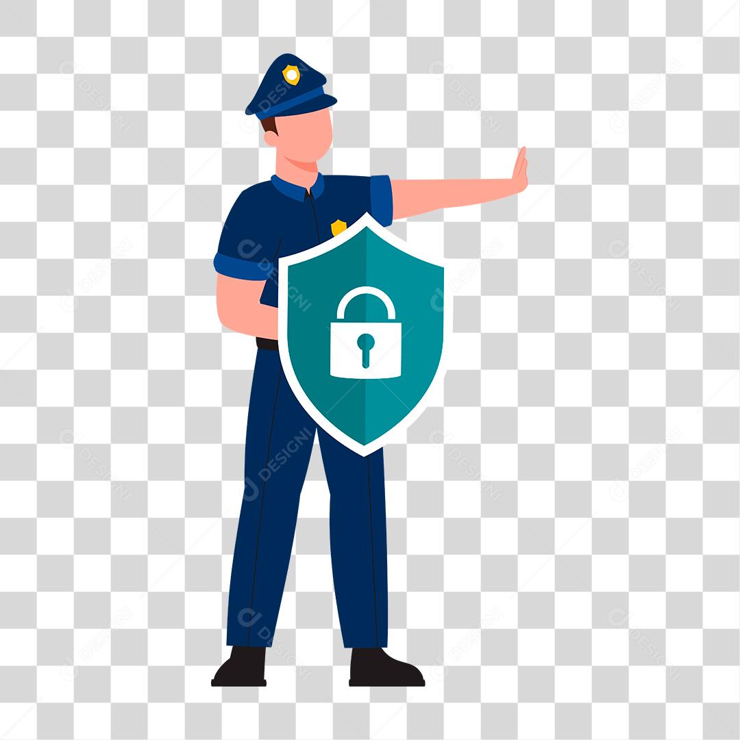 Desenho de homem protegendo policial policias