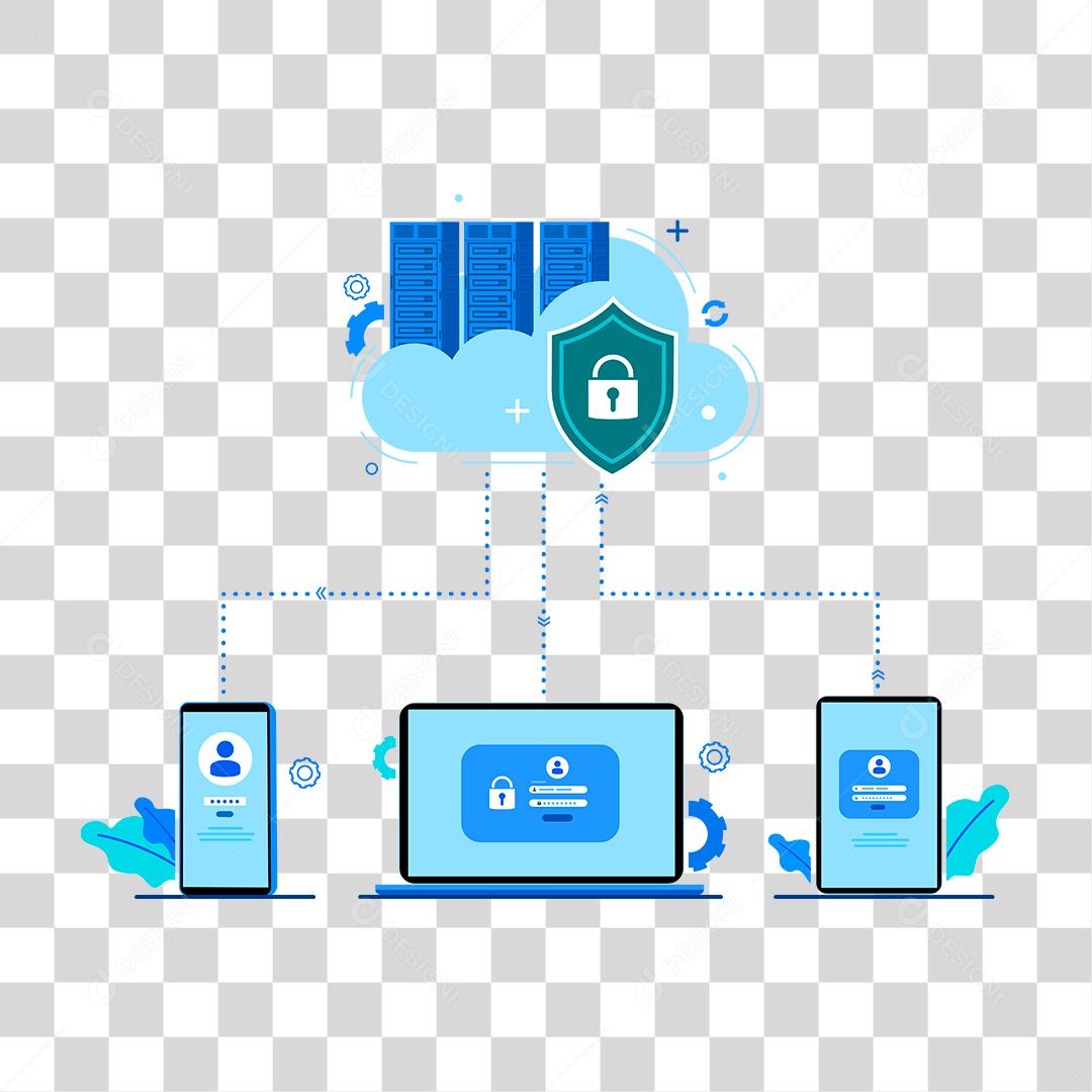 Desenho de proteções sendo ativadas computador notebook celulares dispositivos