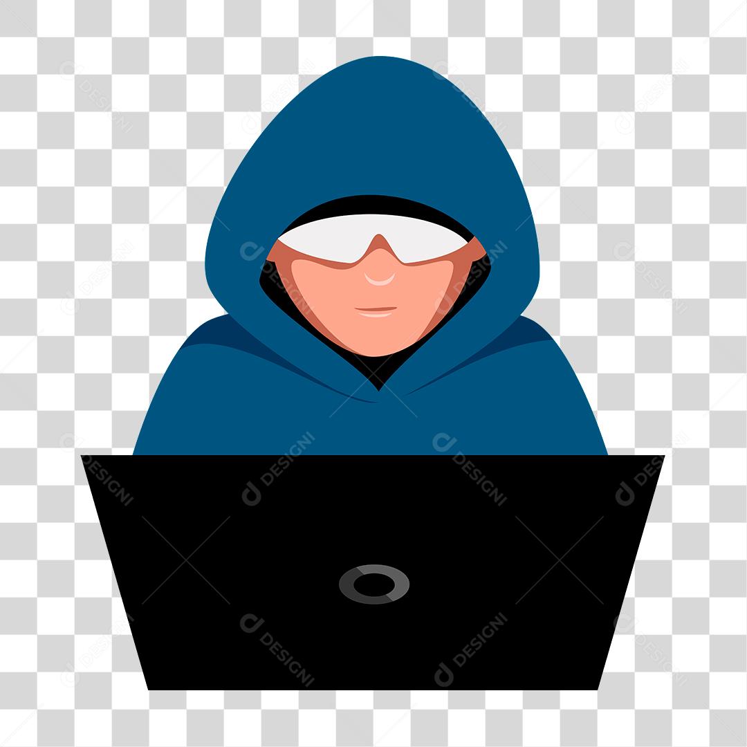 Desenho de hacker mexendo em seu notebook