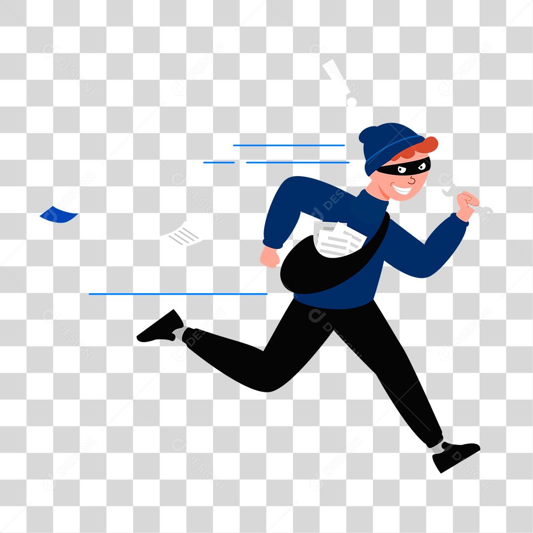 Desenho de ladrão correndo bolsa mochila roubada