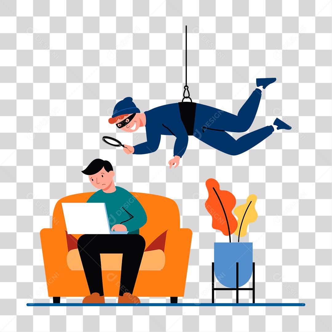 Desenho de homem olhando pessoa mexendo em notebook