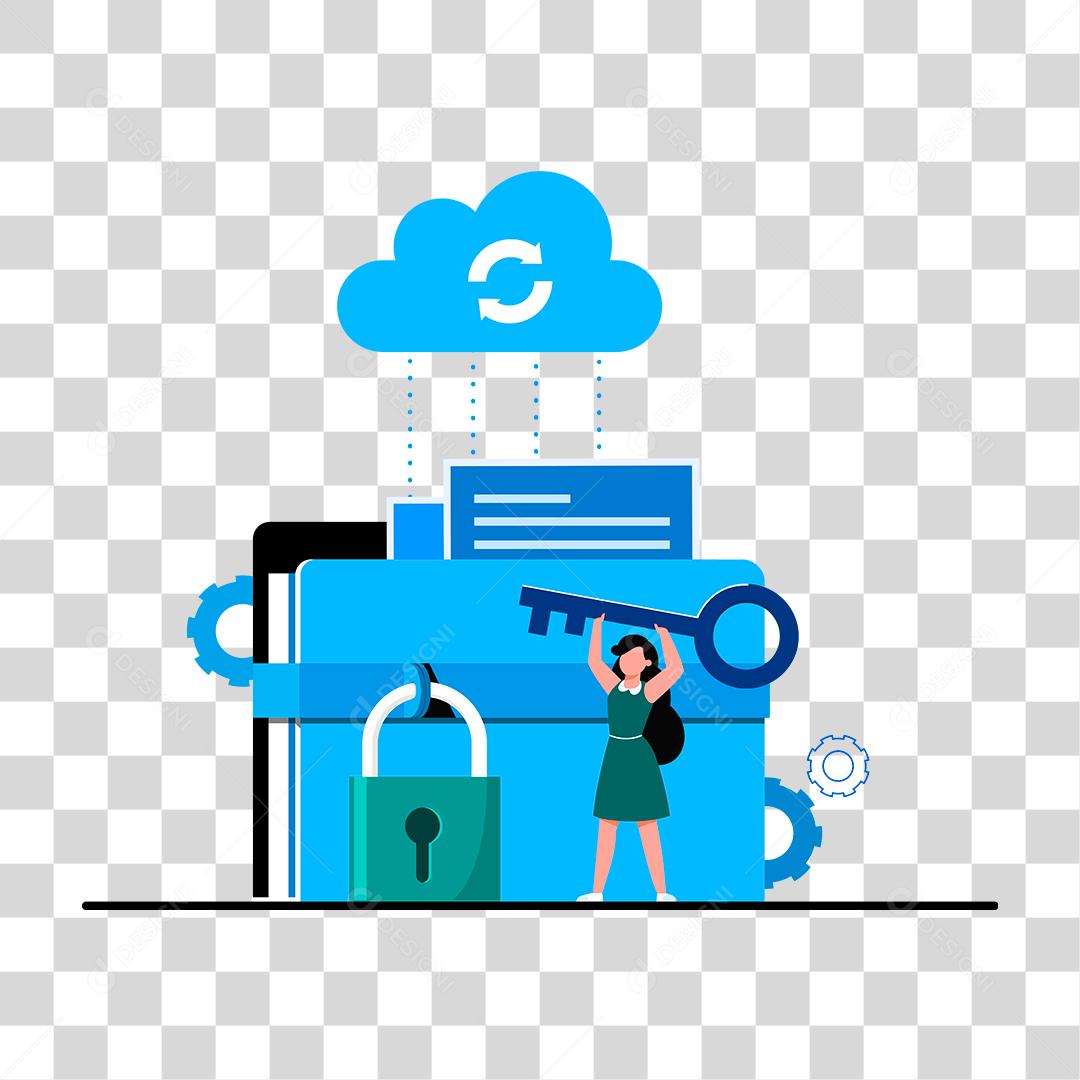 Desenho de mulher tendo acesso a suas informações